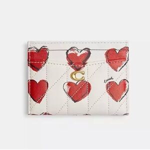 COACH White and Red Heart Card Holder - Crafted of Quilted Leather